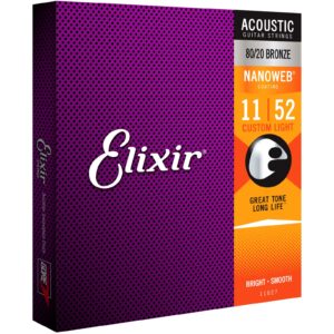 Elixir 11027 Acoustic 80/20 Bronze Nanoweb Custom Light 11-52