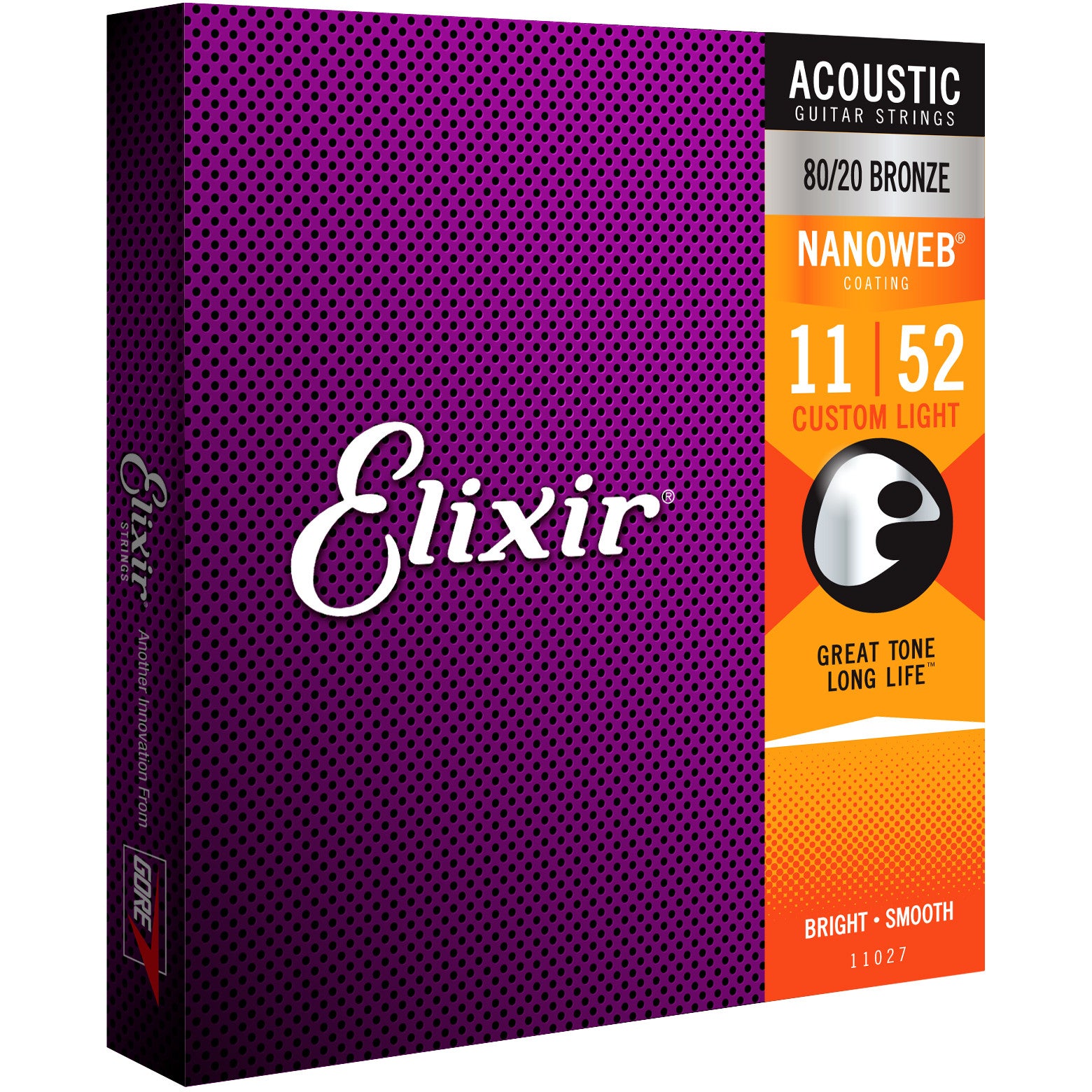 Elixir 11027 Acoustic 80/20 Bronze Nanoweb Custom Light 11-52