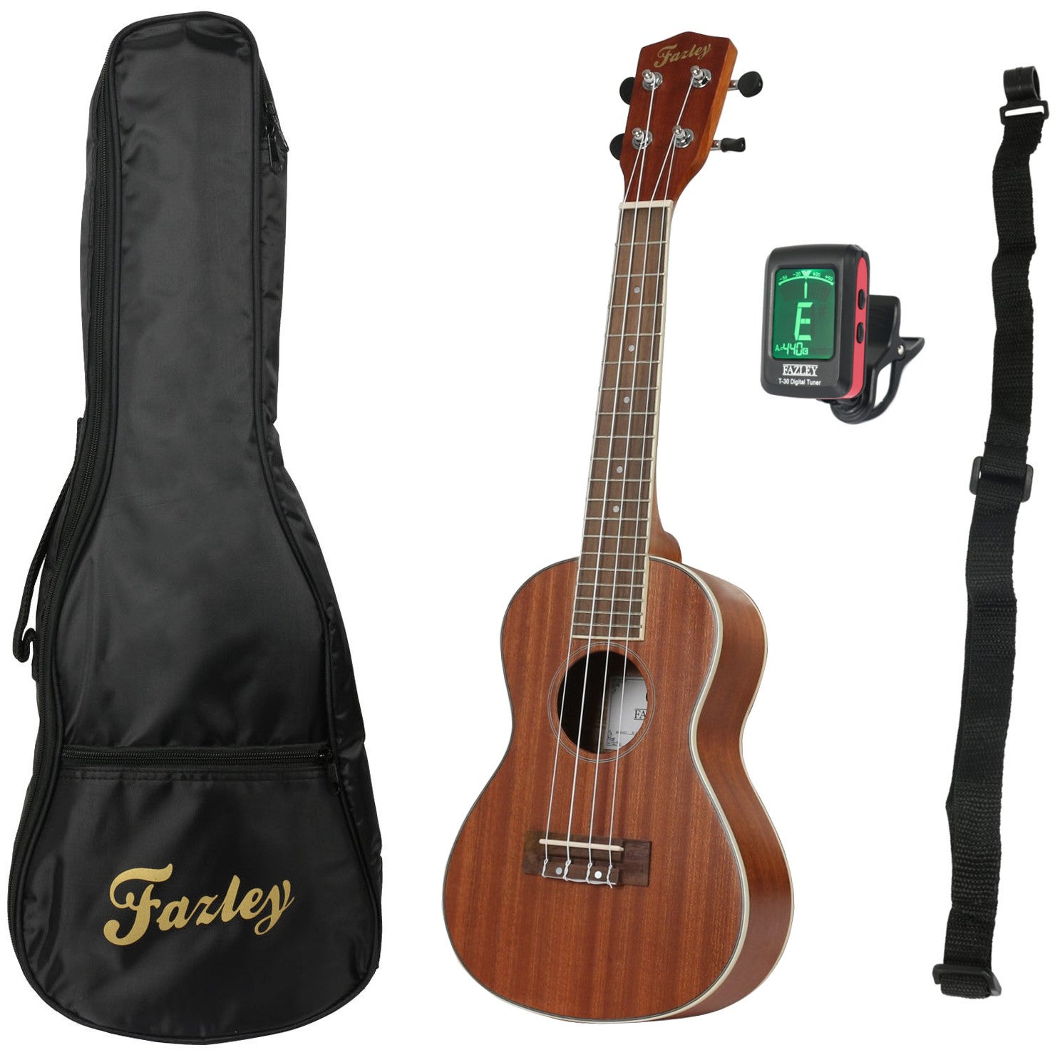 Fazley K23-W concert ukelele + gigbag + draagband + clip-on tuner