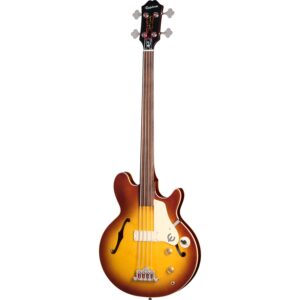 Epiphone Jack Casady Fretless Bass Aged Royal Tan semi-akoestische fretloze basgitaar met premium gigbag