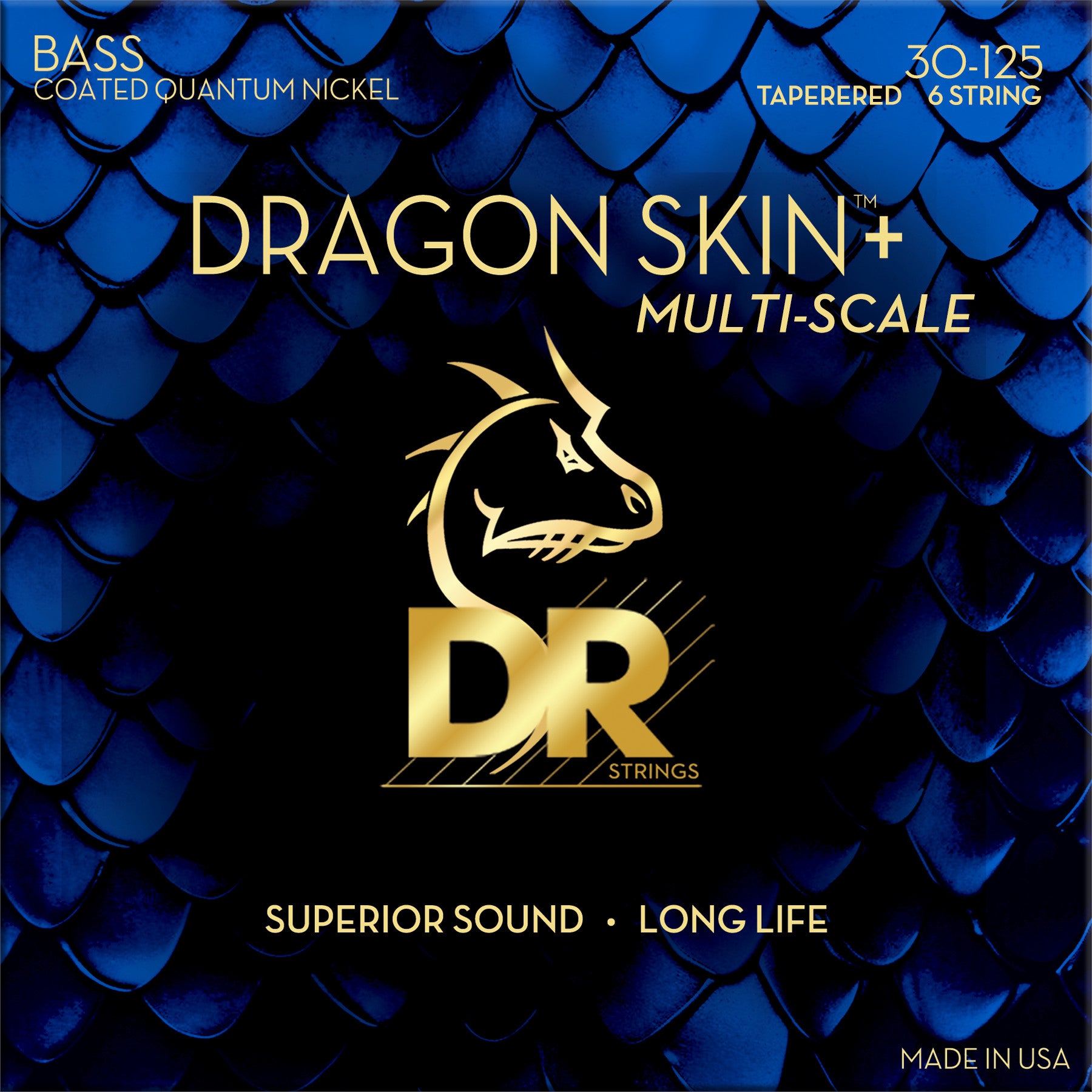 DR Strings Dragon Skin+ Coated Bass Multi-Scale Tapered 6-string 30-125 voor 6-snarige elektrische basgitaar