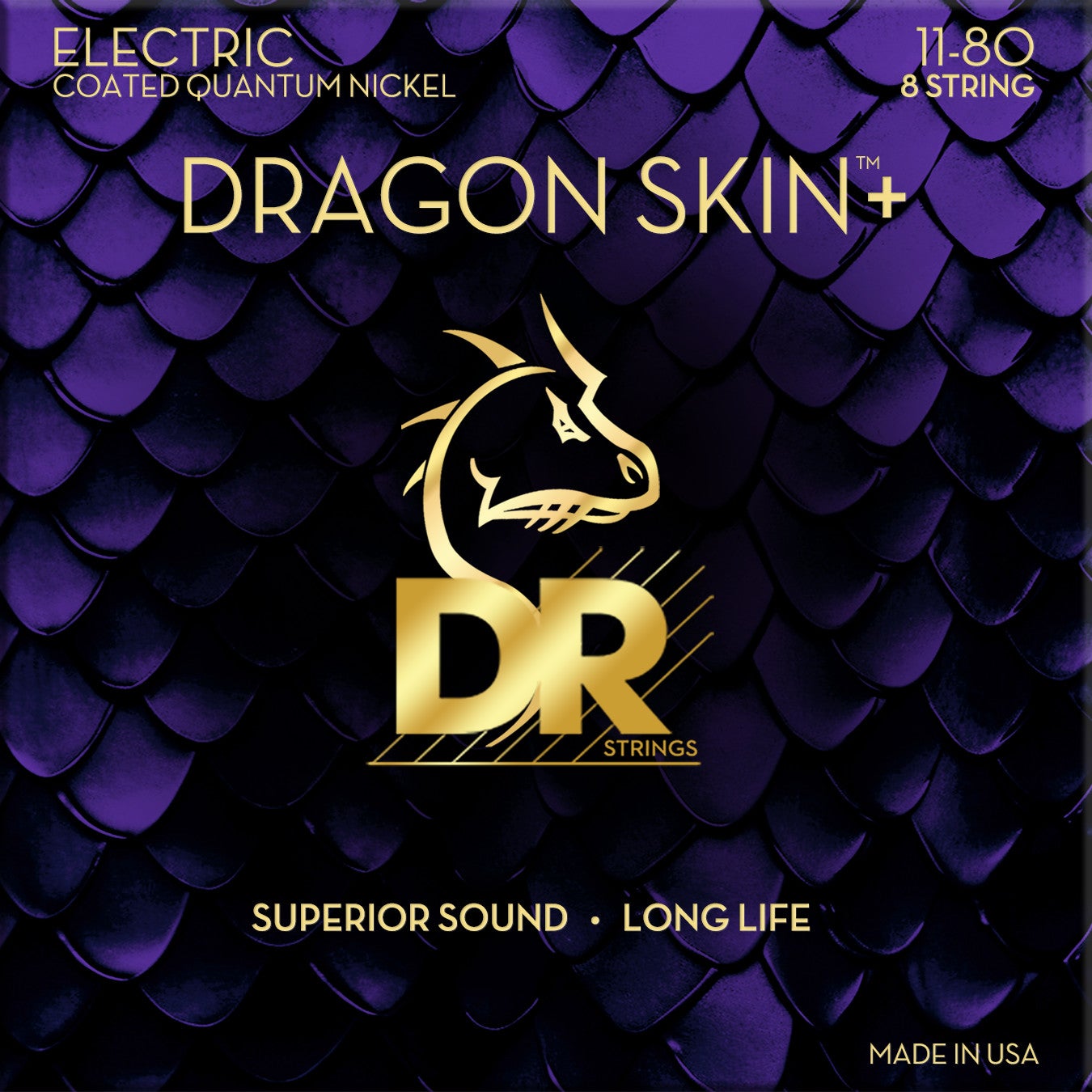 DR Strings Dragon Skin+ Coated Electric Guitar Strings Heavy 11-80 voor 8-snarige elektrische gitaar