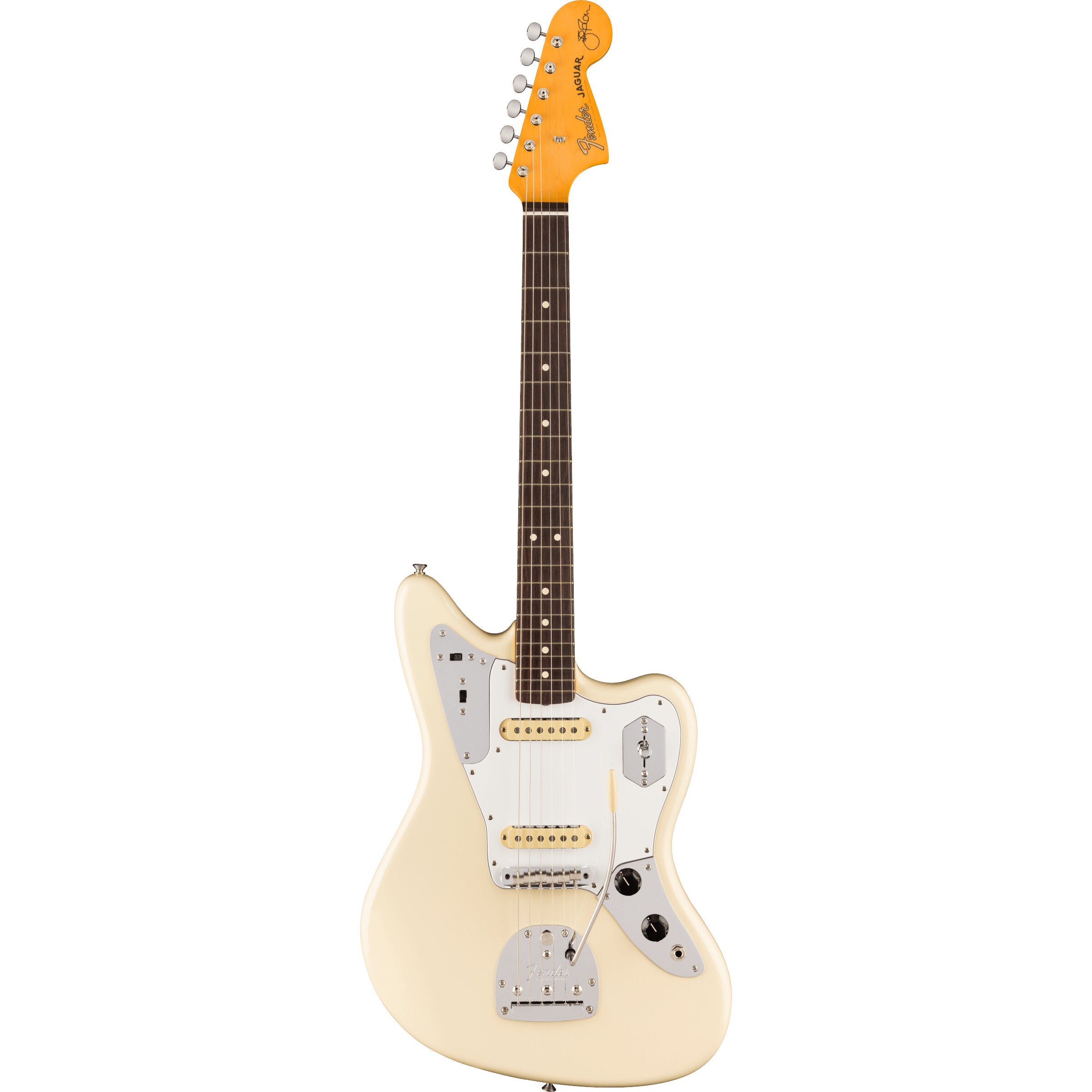 Fender Johnny Marr Jaguar Olympic White RW elektrische gitaar met koffer
