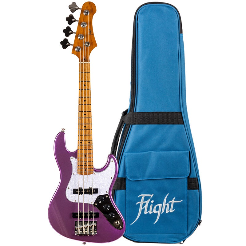 Flight Rock Series Mini JB Bass Purple compacte elektrische basgitaar met gigbag