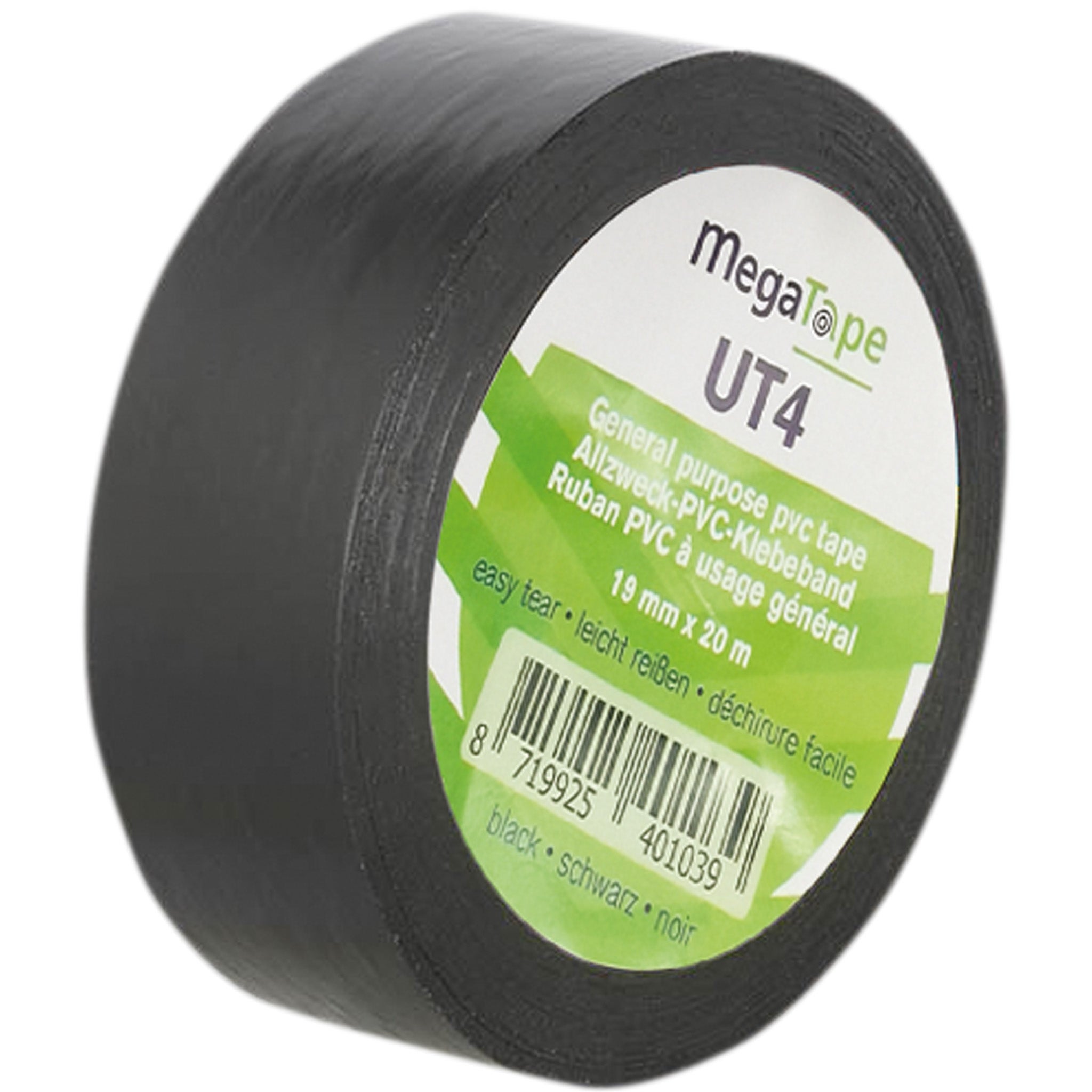 Showgear MegaTape UT4 PVC tape 19 mm x 20 m, zwart