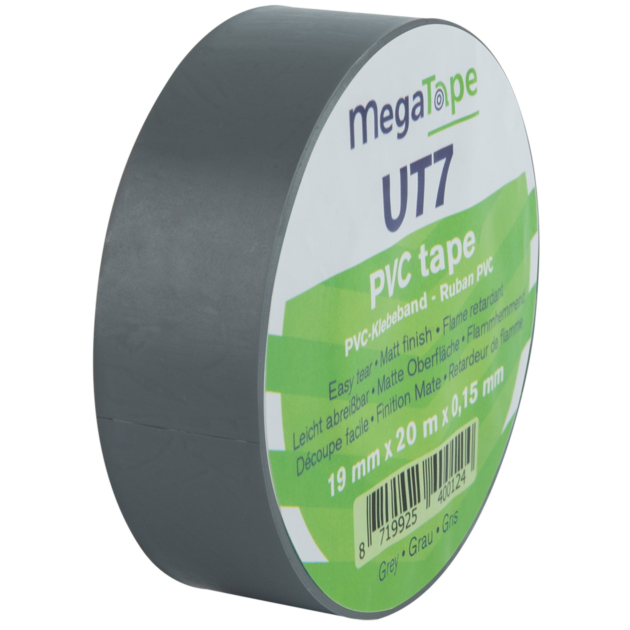 Showgear MegaTape UT7 PVC tape 19 mm x 20 m, grijs