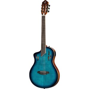 Ortega RTPDLX-FMA-L TourPlayer Series Deluxe Flame Maple Gloss Blue linkshandige E/A klassieke gitaar met gigbag