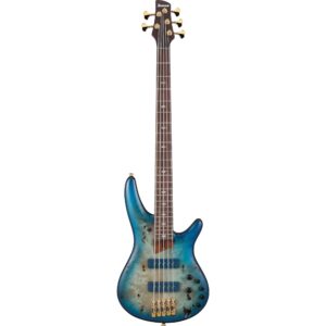 Ibanez SR6605 Prestige Ghost Fleet Blue Burst 5-snarige elektrische basgitaar met koffer