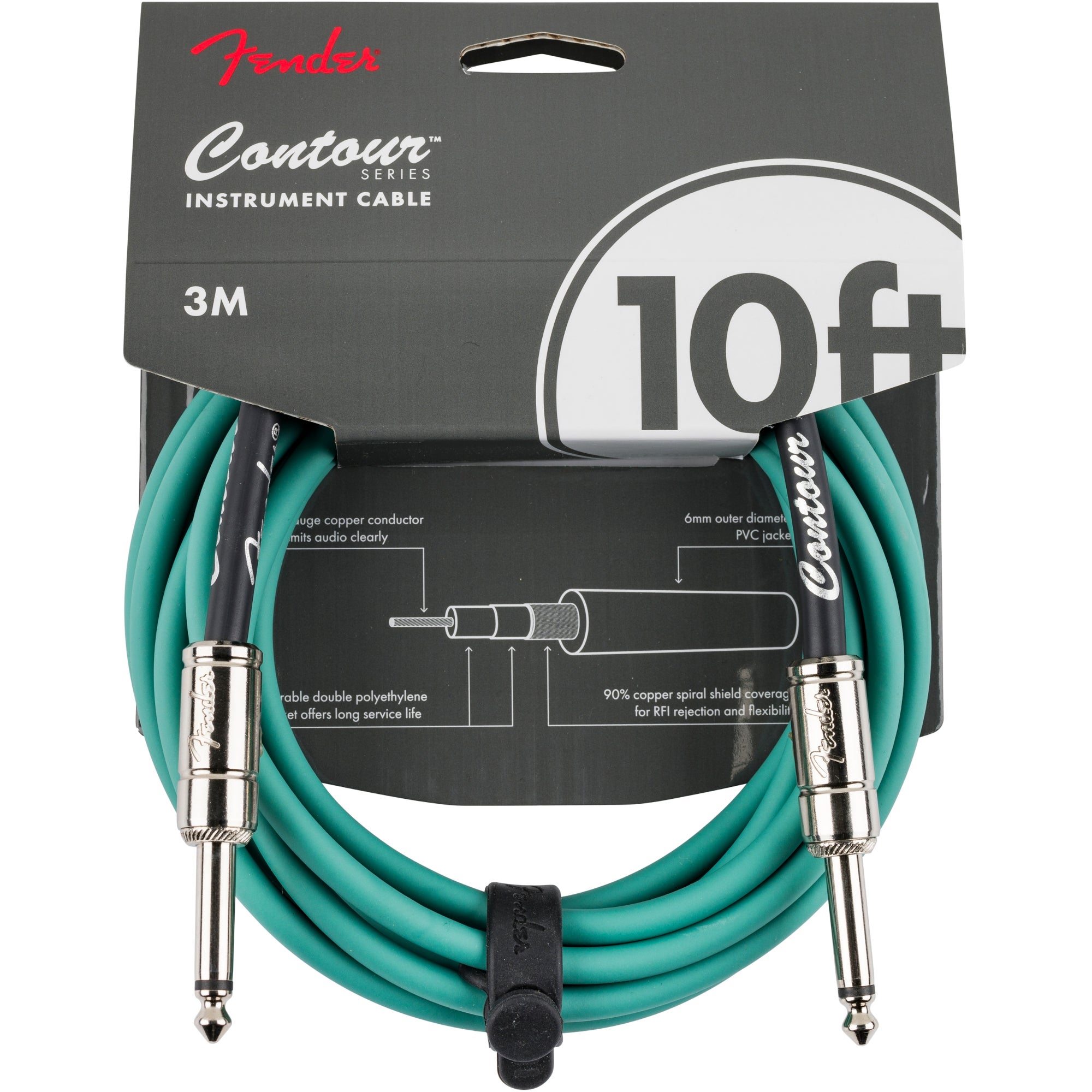 Fender Contour 10 ft Sherwood Green instrumentkabel 3 meter