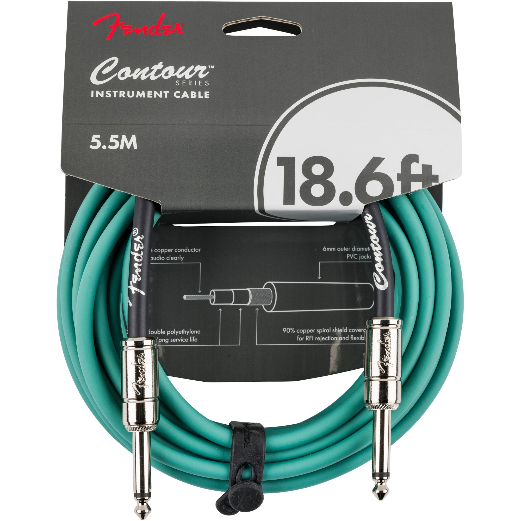 Fender Contour 18.6 ft Sherwood Green instrumentkabel 5,5 meter