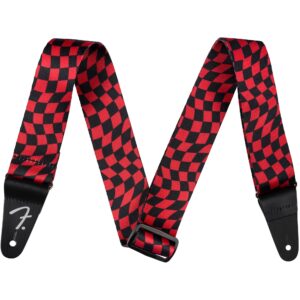 Fender Wavy Checkerboard Polyester Strap Red gitaarband