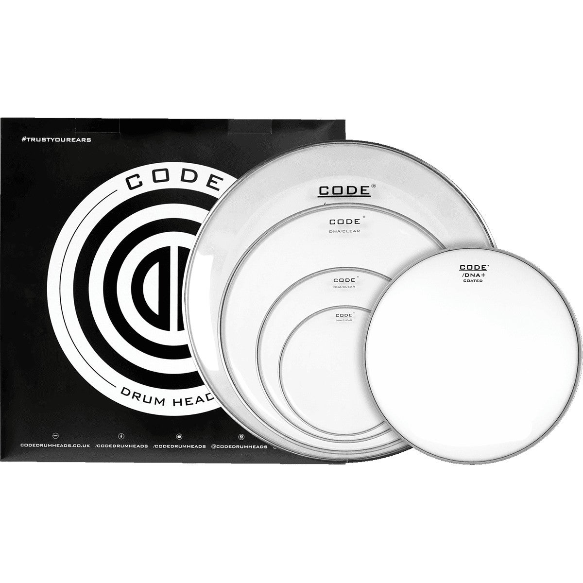 Code Drum Heads DNA Clear Rock Set drumvellen set 10-12-16-14-22