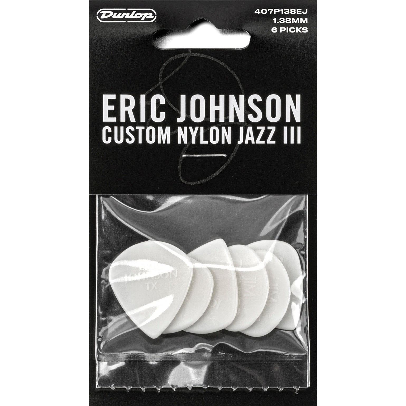 Dunlop 407P138EJ Eric Johnson Custom Nylon Jazz III 1.38 mm plectrumset (6 stuks)