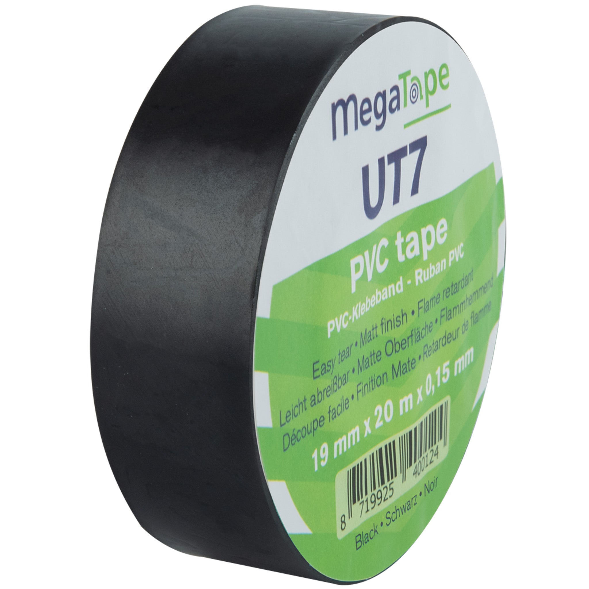 Showgear MegaTape UT7 PVC tape 19 mm x 20 m, zwart