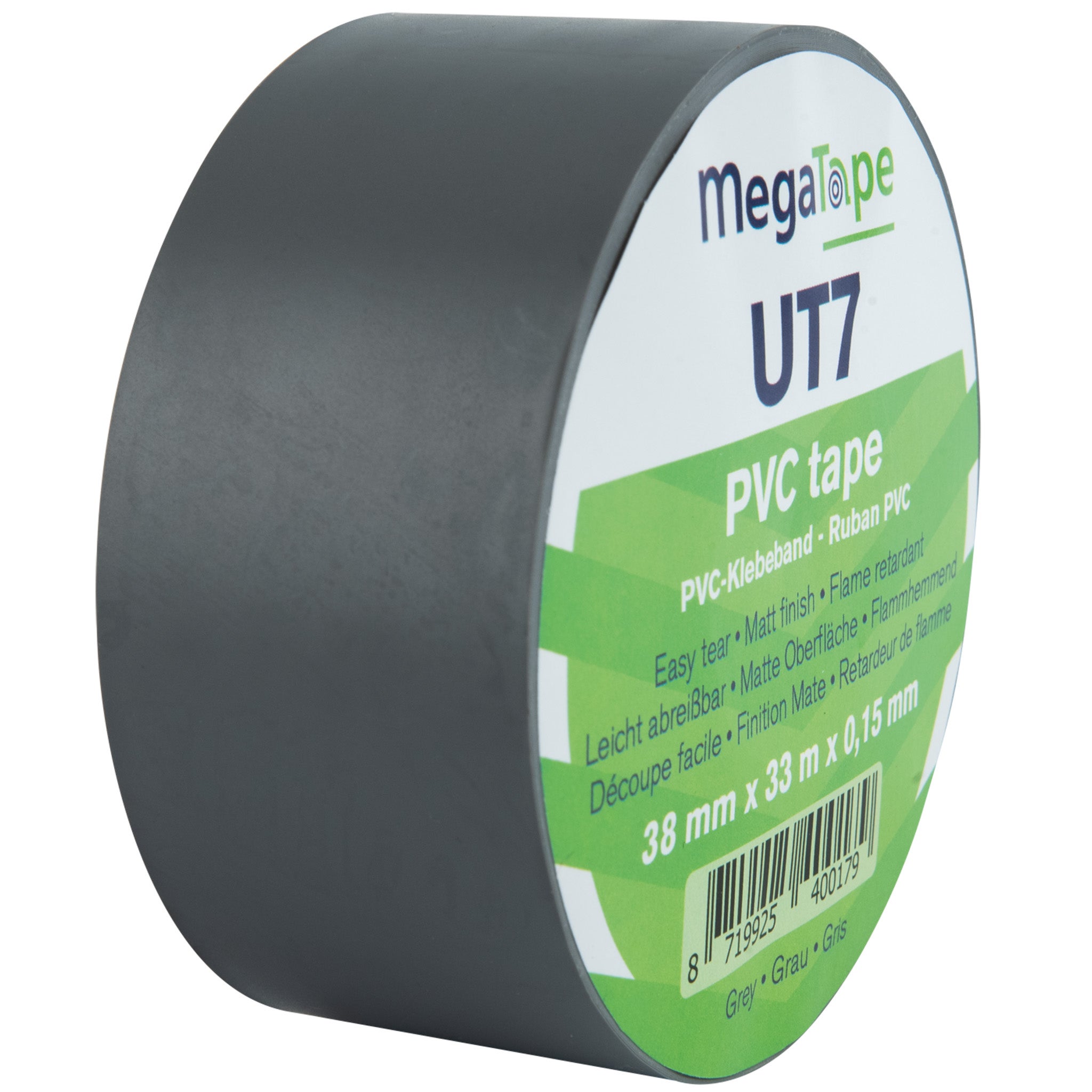 Showgear MegaTape UT7 PVC tape 38 mm x 33 m, grijs
