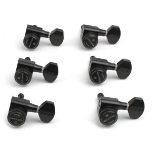 Graph Tech PRL 8721 B0 Ratio Electric Locking Machine Heads met mini hedendaagse knop, 6-in-line, baszijde, links, zwart