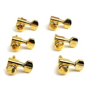 Graph Tech PRL 8721 G0 Ratio Electric Locking Machine Heads met mini hedendaagse knop, 6-in-line, baszijde, links, goud