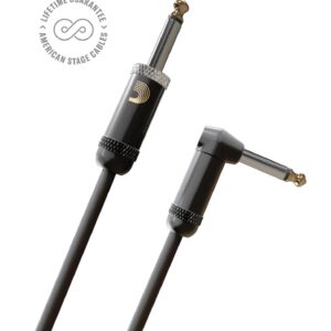 D'Addario PW-AMSGRA-30 D'Addario American Stage Instrument Cable voor gitaar/bass, Straight to Right Angle, 30ft