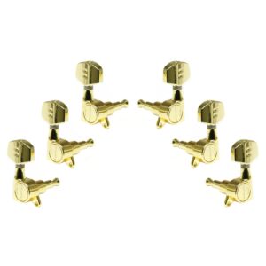 Graph Tech PRN 4411 G0 Ratio Acoustic Guitar Machine Heads met Hedendaagse Knop, Versprongen Schroef - 3 + 3 - Goud