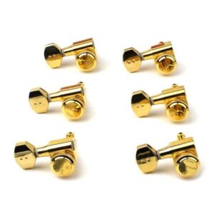 Graph Tech PRL 8721 LG0 Ratio Electric Locking Machine Heads met mini hedendaagse knop - 6-in-line, linkshandig, goud