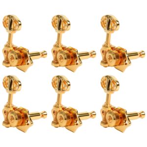 Graph Tech PRN 3411 G0 Ratio Acoustic Guitar Machine Heads Open Achterzijde met Skeletknop - 3 + 3 - Goud